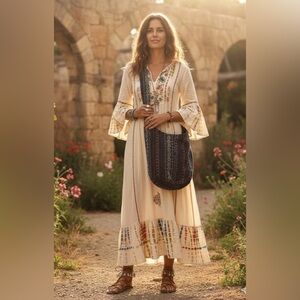 Vintage Boho Tribal Woven Crossbody Bag Blue Geometric Ethnic Hippie Festival